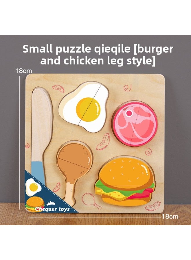 طائرة خشبية لتقطيع الفواكه والخضروات والوجبات الخفيفة وقطع الخشب وقطع الفاكهة وألعاب المطبخ للأطفال - اللون: بيضة همبرغر - Image 1