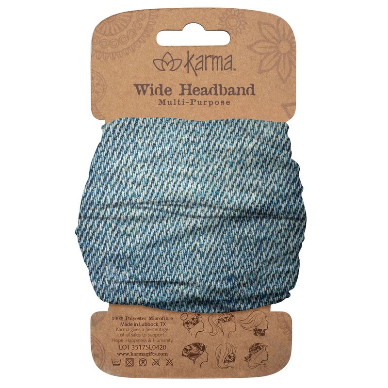 Karma Denim Headband for Women  Wide  Fabric Headband and Stretchy Hair Scarf  Blue