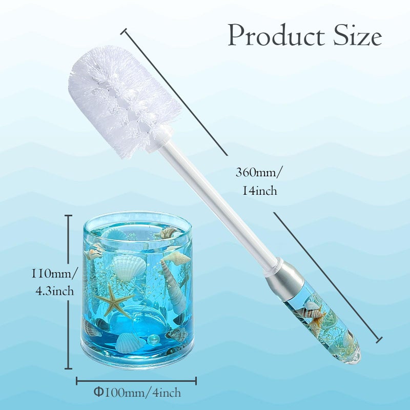 FONMY Toilet Brush and Holder Acrylic with Nature Seashell,Compact Size Toilet Bowl Brush with Plastic Handle Easy to Hide, Drip-Proof,Space Saving for Storage,Easy to Assemble,Deep Cleaning, (Blue) - Image 3