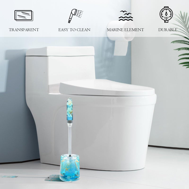 FONMY Toilet Brush and Holder Acrylic with Nature Seashell,Compact Size Toilet Bowl Brush with Plastic Handle Easy to Hide, Drip-Proof,Space Saving for Storage,Easy to Assemble,Deep Cleaning, (Blue) - Image 4