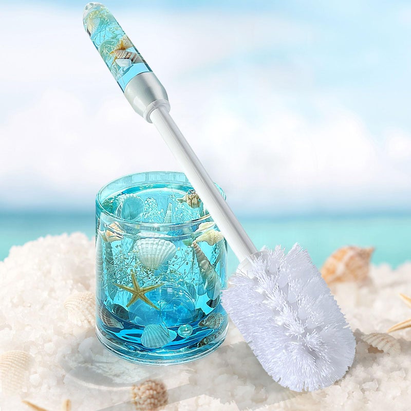 FONMY Toilet Brush and Holder Acrylic with Nature Seashell,Compact Size Toilet Bowl Brush with Plastic Handle Easy to Hide, Drip-Proof,Space Saving for Storage,Easy to Assemble,Deep Cleaning, (Blue) - Image 1