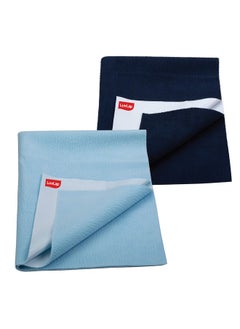 Luvlap Instadry Anti-Piling Fleece Extra Absorbent Quick Dry Sheet For Baby, Baby Bed Protector, Waterproof Baby Sheet, Small Size 50X70Cm, Pack Of 2, Sky Blue & Navy Blue  - Image 1