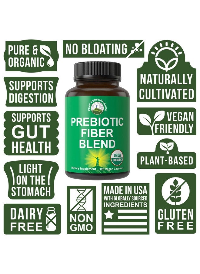 Peak Performance USDA Organic 3-in-1 Prebiotic Fiber - Vegan Capsules for Gut, Digestive Health. Raw Whole Food Plant Based Prebiotics Pills Supplement with Inulin (Jerusalem Artichoke), Acacia Fibers, SunFiber - Image 2