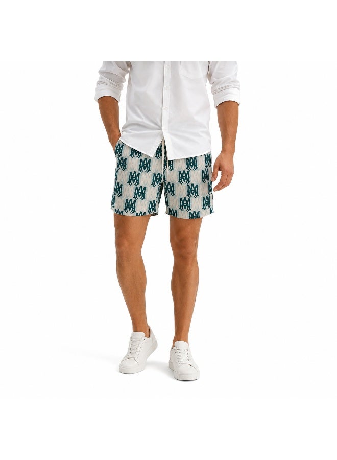 Men’s Printed Casual Shorts with Elastic Waist and Adjustable Drawstring, Practical Pockets for Summer, Travel and Everyday Wear - Image 1