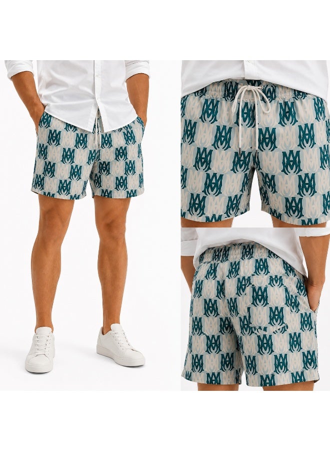 Men’s Printed Casual Shorts with Elastic Waist and Adjustable Drawstring, Practical Pockets for Summer, Travel and Everyday Wear - Image 4