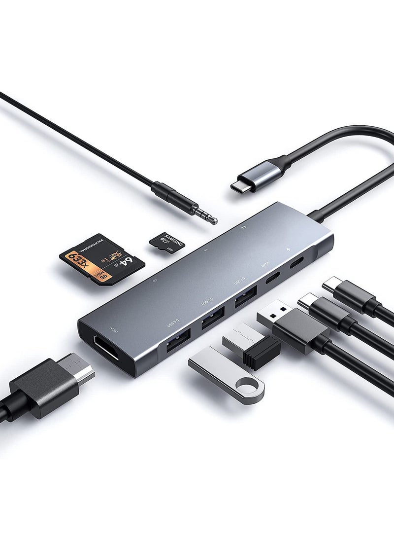 USB C Hub, Type C Hub 9 in 1 Multiport Adapter with 87W Power Delivery,4K HDMI Output,3 USB3.0 and USB-C 5 Gbps Data Ports,SD/TF Card Reader,3.5mm Headphone Jack Compatible with MacBook Air, MacBook - Image 1