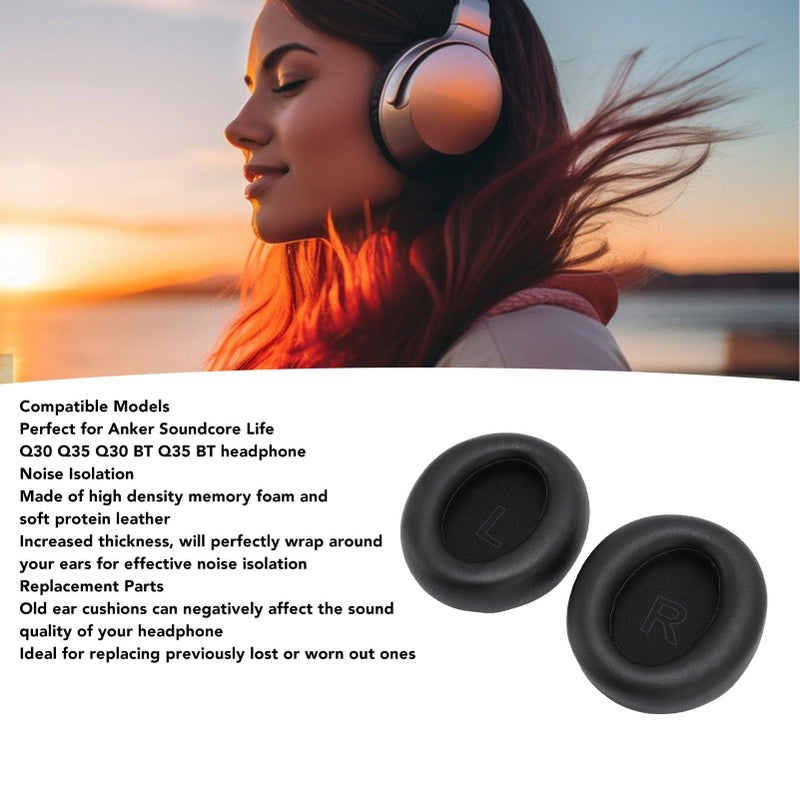 Replacement Earpads Cushions Soft Protein Leather Noise Isolation Ear Pads Compatible with Soundcore Q30 Q35 Headphones Model Genericsm8urait20-11 - Image 4