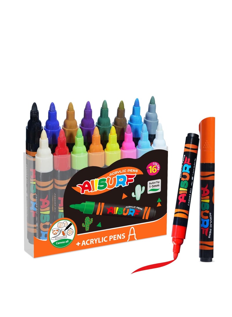 YPLUS Super Capacity Acrylic Paint Pens Markers, 16 Colors Big Acrylic Painting Pens Set, DIY Art Craft for Glass, Rock, Wood, Egg, Stone, Metal, Art Supplies - Image 1