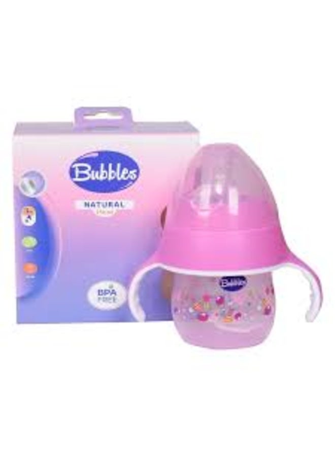 BUBBLES Natural Baby Feeding Bottle with Handle – Pink, 150ml, 3+ Months, Assorted Designs - Image 2