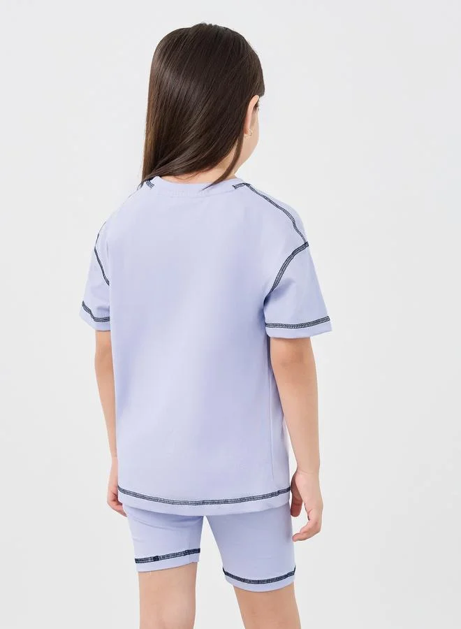 Styli Styli Oversized Badge Detail T-Shirt and Cycle Shorts Set