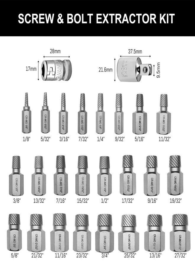 NORTOOLS 26PCS CR-MO Screw Extractor Set,Hex-Head Multi-Spline Screw Easy-out Screw Extraction Set 3/8" Inch Drive Hex-Head, Broken Bolt Remover, Stripped Fastener Tool for Stripped, Rounded, Damaged - Image 2