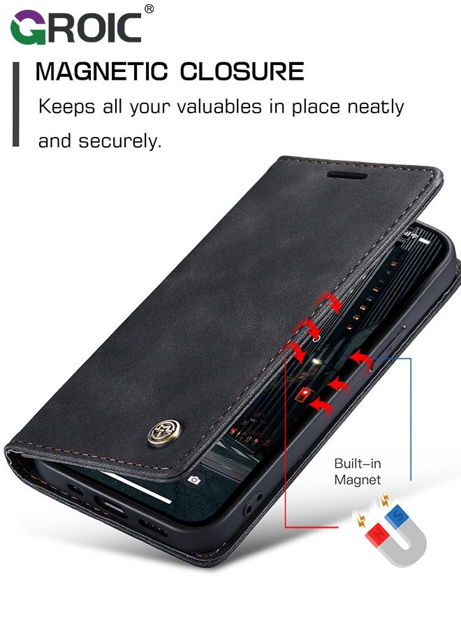 GROIC For iPhone 16 Pro Phone Case, Luxury Leather Wallet Cover, Leather Wallet Case Classic Design with Card Slot and Magnetic Flip Folding Case,iPhone 16 Pro Phone Shell 6.3'' - Image 5