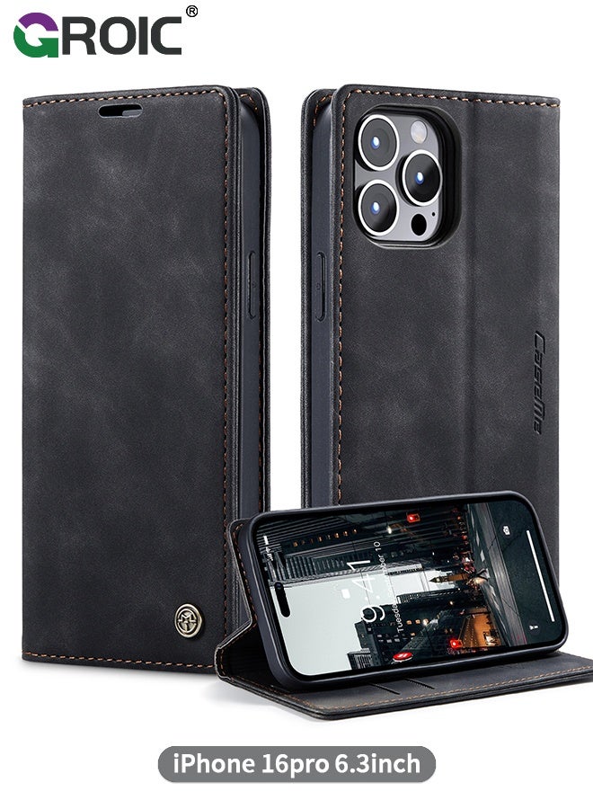 GROIC For iPhone 16 Pro Phone Case, Luxury Leather Wallet Cover, Leather Wallet Case Classic Design with Card Slot and Magnetic Flip Folding Case,iPhone 16 Pro Phone Shell 6.3'' - Image 1