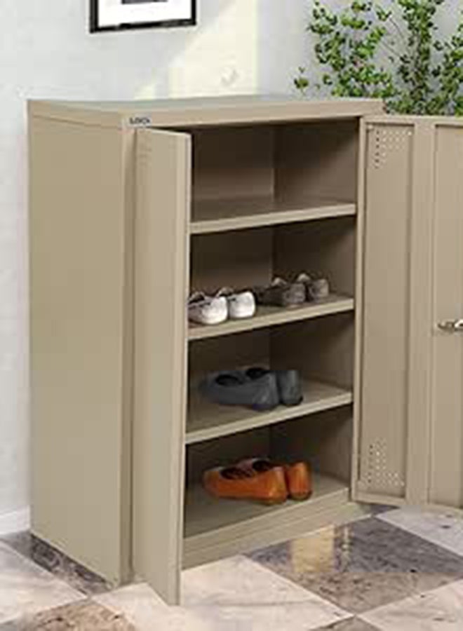 RIGID Steel Shoe Rack with Doors 3 Shelves Storage Cabinet with Ventilation Holes Pre- Assembled, Round Cam Lock with 2 Keys Shoe Storage Unit - Home, Office, Living Room (90H * 60W * 40D) Beige - Image 1