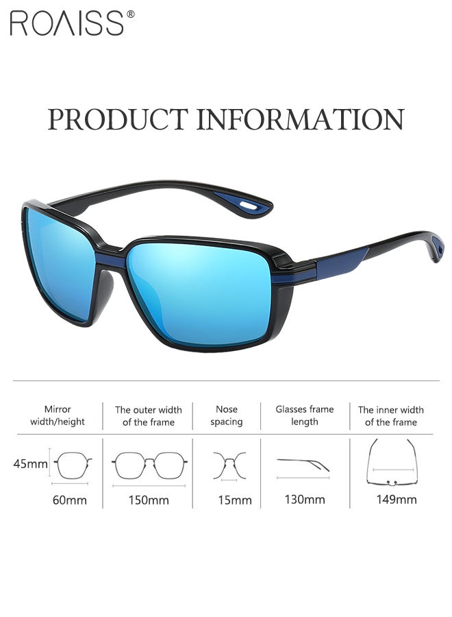 رويس نظارات شمسية رياضية مستطيلة مستقطبة للرجال والنساء، نظارات ركوب الدراجات بحماية من الأشعة فوق البنفسجية 400، نظارات ركوب الدراجات المقاومة للغبار للبيسبول والجري وصيد الأسماك والجولف، باللونين الأسود والأزرق - Image 4