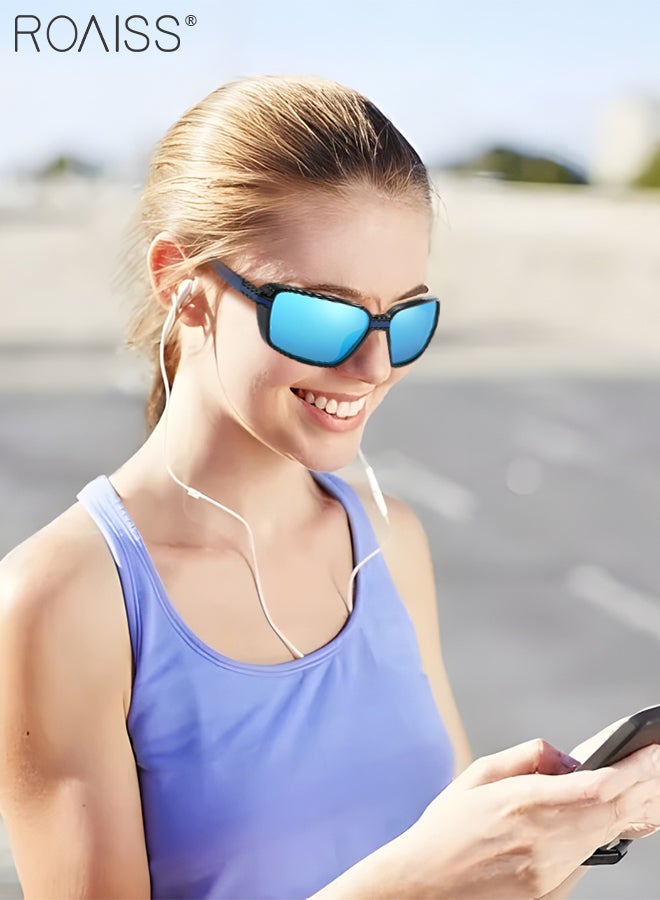 رويس نظارات شمسية رياضية مستطيلة مستقطبة للرجال والنساء، نظارات ركوب الدراجات بحماية من الأشعة فوق البنفسجية 400، نظارات ركوب الدراجات المقاومة للغبار للبيسبول والجري وصيد الأسماك والجولف، باللونين الأسود والأزرق - Image 2