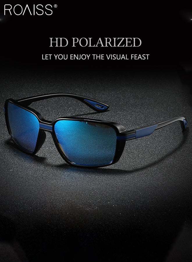 رويس نظارات شمسية رياضية مستطيلة مستقطبة للرجال والنساء، نظارات ركوب الدراجات بحماية من الأشعة فوق البنفسجية 400، نظارات ركوب الدراجات المقاومة للغبار للبيسبول والجري وصيد الأسماك والجولف، باللونين الأسود والأزرق - Image 3