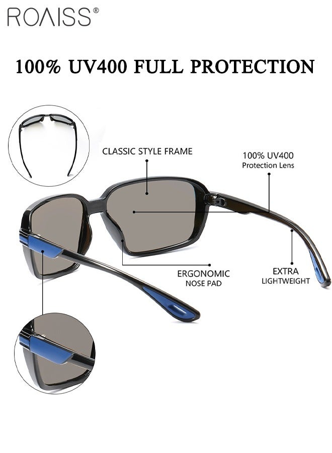 رويس نظارات شمسية رياضية مستطيلة مستقطبة للرجال والنساء، نظارات ركوب الدراجات بحماية من الأشعة فوق البنفسجية 400، نظارات ركوب الدراجات المقاومة للغبار للبيسبول والجري وصيد الأسماك والجولف، باللونين الأسود والأزرق - Image 5