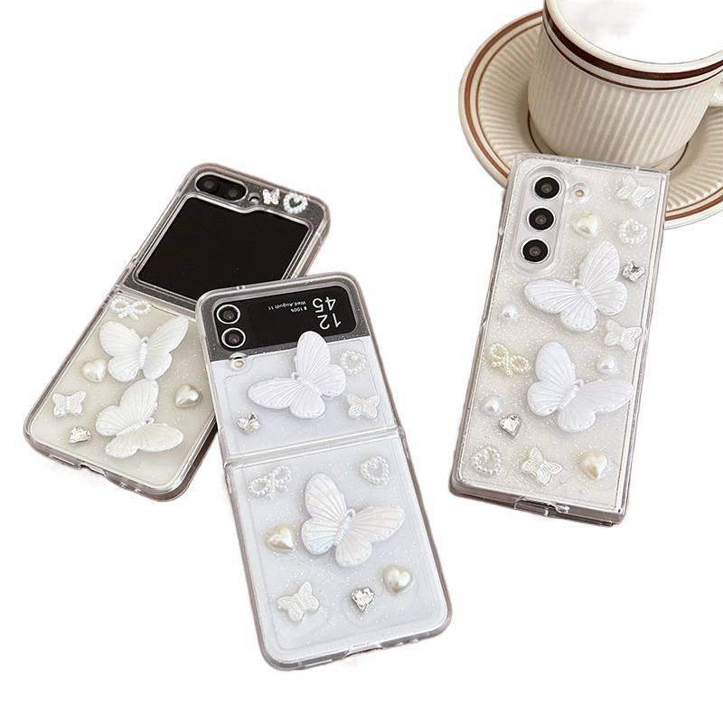 TPU Case for Samsung Galaxy Z Fold 5 with Butterfly Pattern and Pearl Rhinestone and Glitter and High Temperature Resistance in Butterfly Colour - Image 4