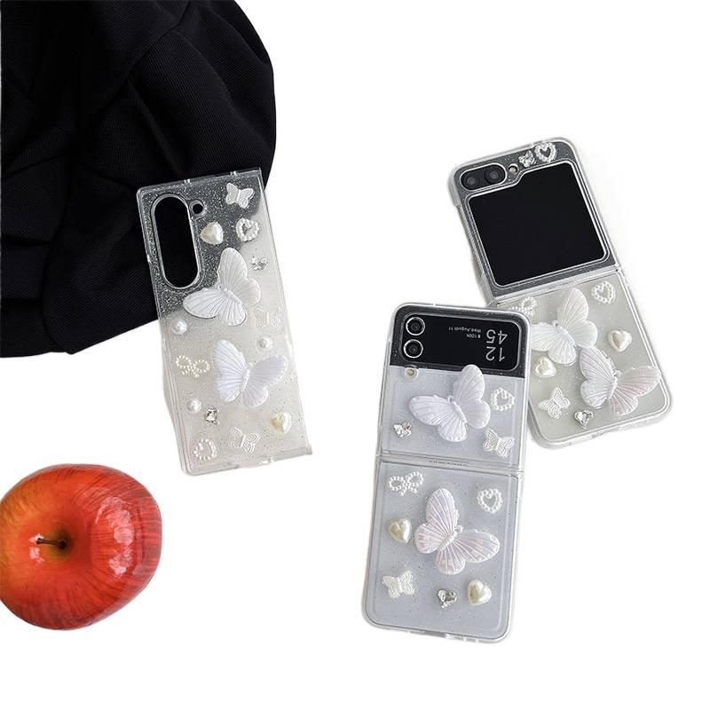 TPU Case for Samsung Galaxy Z Fold 5 with Butterfly Pattern and Pearl Rhinestone and Glitter and High Temperature Resistance in Butterfly Colour - Image 3