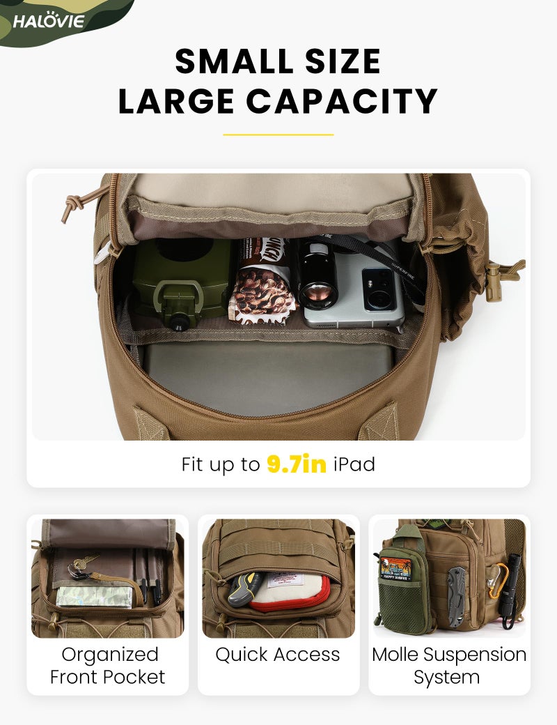 HALOVIE Anti-theft Tactical Sling Bag RFID Khaki Military Shoulder Bag with Phone Pack EDC Molle Crossbody Bag for men - Image 4