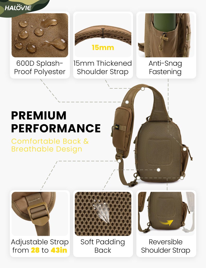 HALOVIE Anti-theft Tactical Sling Bag RFID Khaki Military Shoulder Bag with Phone Pack EDC Molle Crossbody Bag for men - Image 5