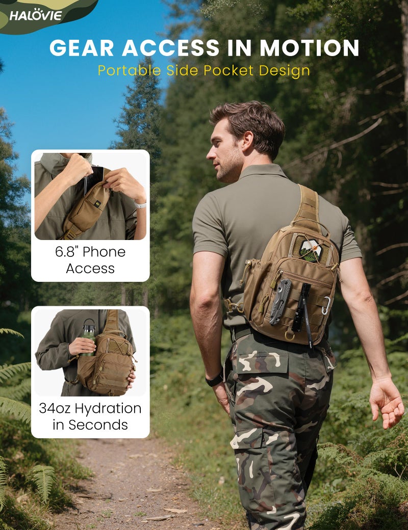 HALOVIE Anti-theft Tactical Sling Bag RFID Khaki Military Shoulder Bag with Phone Pack EDC Molle Crossbody Bag for men - Image 2