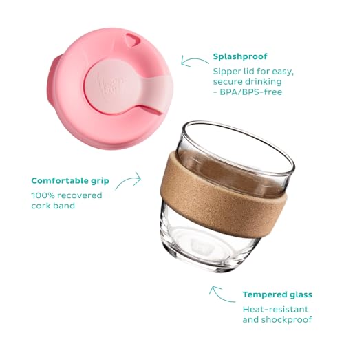 KeepCup Brew Cork, Reusable Glass Tumbler with Natural Cork, Tall Coffee Cup 12oz/340ml - Pine - Image 3