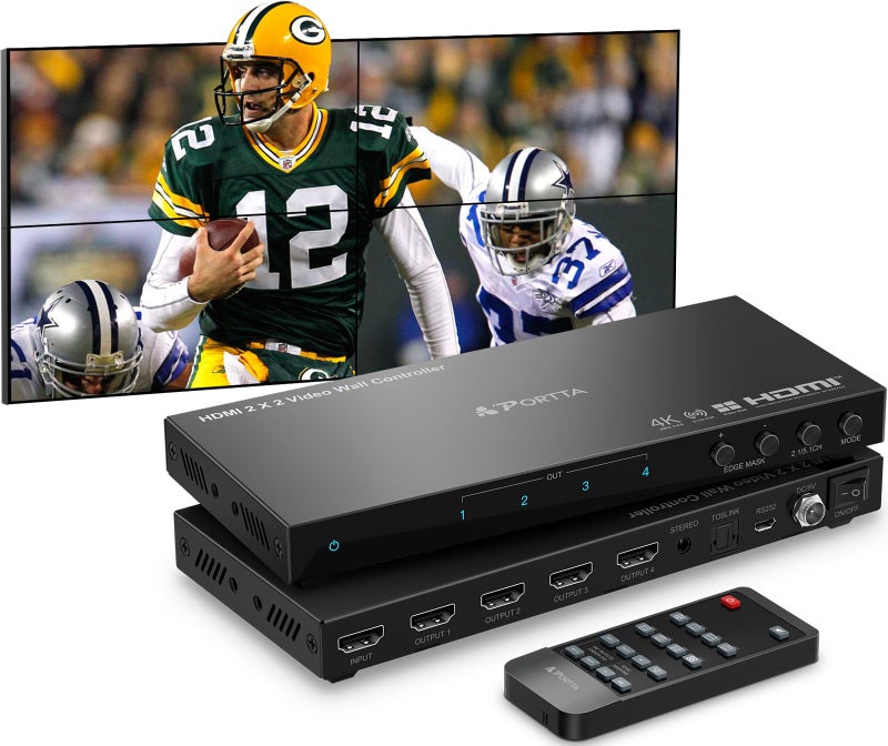 وحدة تحكم الفيديو بورتا HDMl 2x2 مع معالج فيديو 4K و 11 وضعية تجميع RS232 180 درجة ومُستخرج صوتي 2x21x21x31x42x13x1x4x1 لعرض 4 شاشات تلفاز في شاشة واحدة