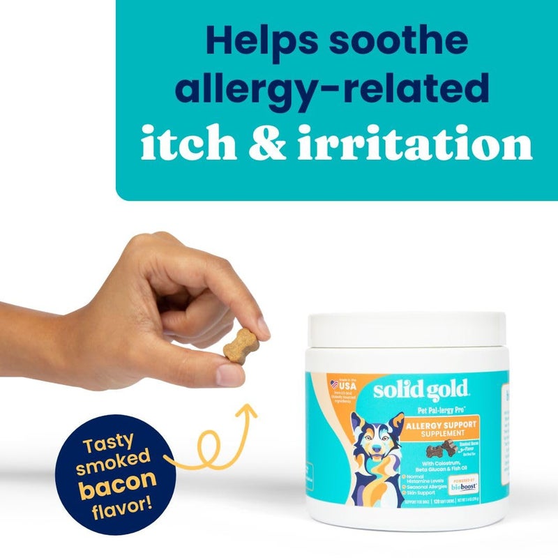 Solid Gold Dog Allergy Relief Chews - Dog Itching Skin Relief & Seasonal Allergies Support - Alaskan Salmon Oil for Dogs Skin, Coat & Immune Support - Bacon Flavor Soft Allergy Chews for Dogs -120ct - Image 2