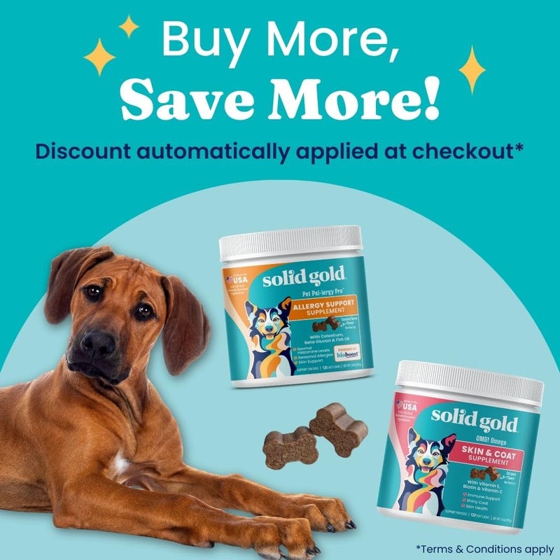Solid Gold Dog Allergy Relief Chews - Dog Itching Skin Relief & Seasonal Allergies Support - Alaskan Salmon Oil for Dogs Skin, Coat & Immune Support - Bacon Flavor Soft Allergy Chews for Dogs -120ct - Image 3