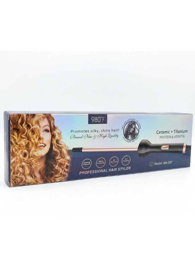 مكواة تجعيد الشعر الاحترافية BA-297، أداة تصفيف شعر من السيراميك والتيتانيوم، تسخين سريع بتقنية PTC، عصا تصفيف ثلاثية الأبعاد، لمسة نهائية لامعة وناعمة، مقبض سهل الإمساك، أداة تصفيف للشعر المجعد وكثيف. - Image 3