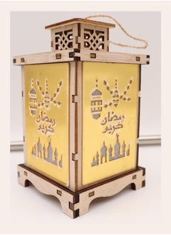 يوويل فانوس رمضان خشبي، ديكور رمضان كريم، ضوء فانوس زينة العيد، للاستخدام الداخلي والخارجي، ديكور ضوء رمضان  - Image 2