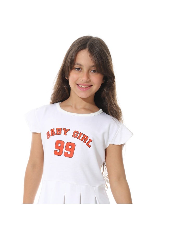 Red Circle "Baby Girls 99" Printed Cap Sleeves Dress - Image 4
