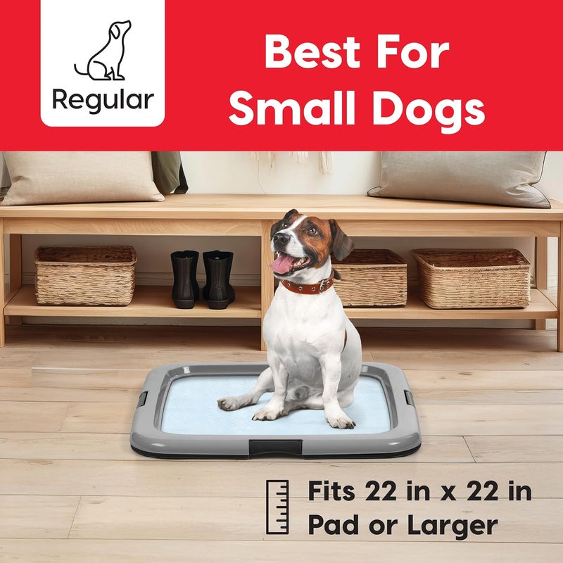 IrisUSA Pee Pad Holder - for Regular Sized Dog and Puppy Pee Pads, Secured Latches, Non-Skid Feet, Polished Finish for Easy Cleaning, Leak Protection, Fits 22"x22" Pad or Larger, 2 Pack, Black/Gray - Image 2