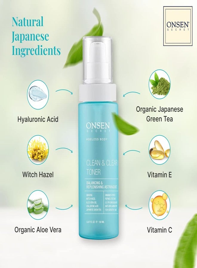 Onsen Secret Clean & Clear Face Toner - Balancing & Replenishing Astringent Daily Perfecting & Revitalizing Toner w/Witch Hazel, Aloe Vera, Green Tea, Alcohol-Free, Skin Care Toner for Face - Image 4