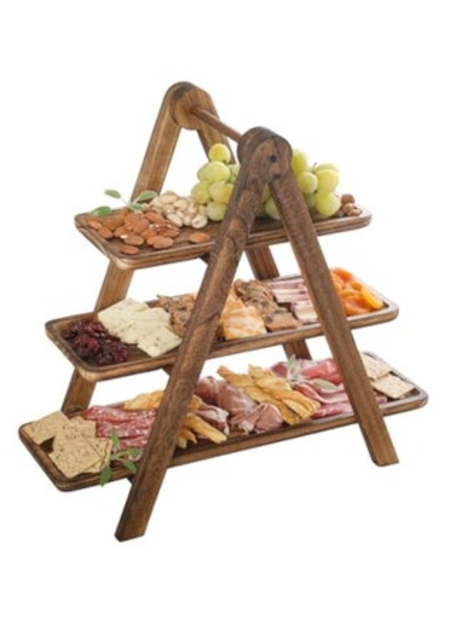 3 طبقة خدمة علبة للحفلة، 18 "أكاسيا الخشب كعكة / Charcuterie / الحلوى المزرعة طبقات طبقات مع رف الخشب القابل للطي - Image 1