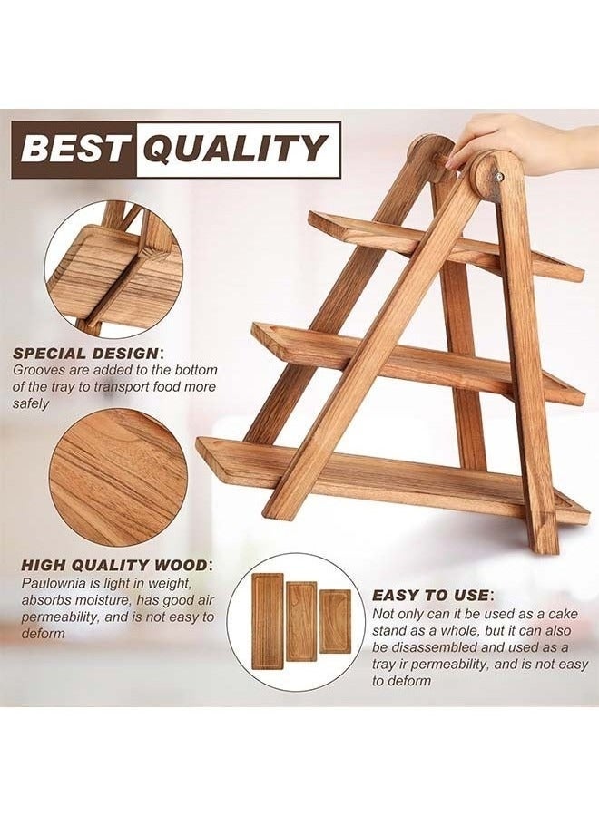 3 طبقة خدمة علبة للحفلة، 18 "أكاسيا الخشب كعكة / Charcuterie / الحلوى المزرعة طبقات طبقات مع رف الخشب القابل للطي - Image 2