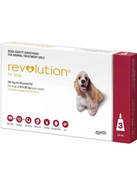Revolution  The Complete Flea, Tick, and Heartworm Prevention for Dogs 20.1-40 lbs (10.1-20 kg) - Red 3 Doses