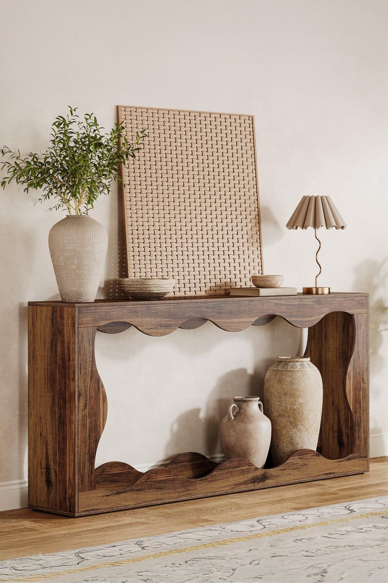 Yanara Farmhouse Console Table with Storage, Couch Table Behind Sofa, Long Entryway Sofa Station, Narrow Console Stand, Hallway Stand for Entryway Living Room, 160cm L x 30cm D x 85cm H, Brown - Image 1