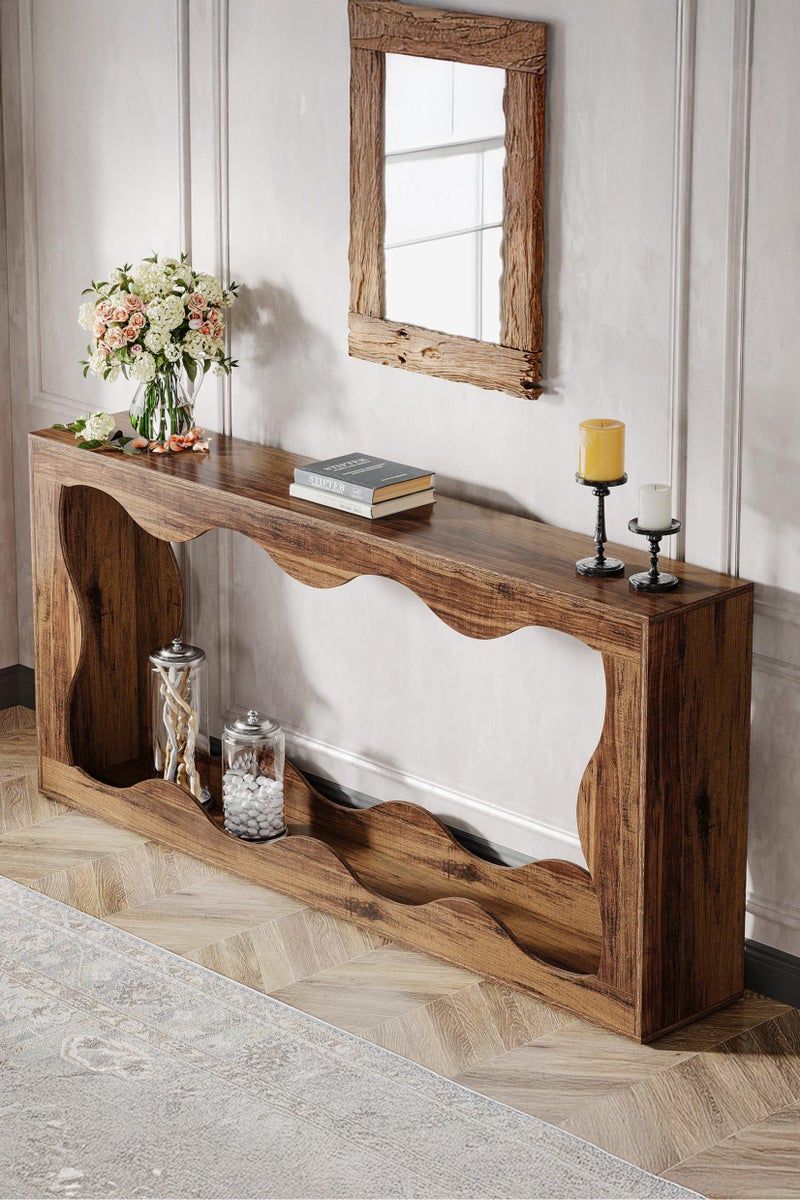 Yanara Farmhouse Console Table with Storage, Couch Table Behind Sofa, Long Entryway Sofa Station, Narrow Console Stand, Hallway Stand for Entryway Living Room, 160cm L x 30cm D x 85cm H, Brown - Image 3