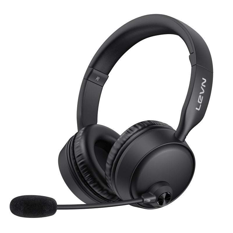 LEVN Bluetooth Headset with Microphone, Wireless Headset with Mic & Mute Button, 60 Hrs Working Time, Noise Cancelling Bluetooth Headphomes 5.3 Multipoint Connect to Cell Phone/Mobile/Laptop/Tablet/PC - Image 1