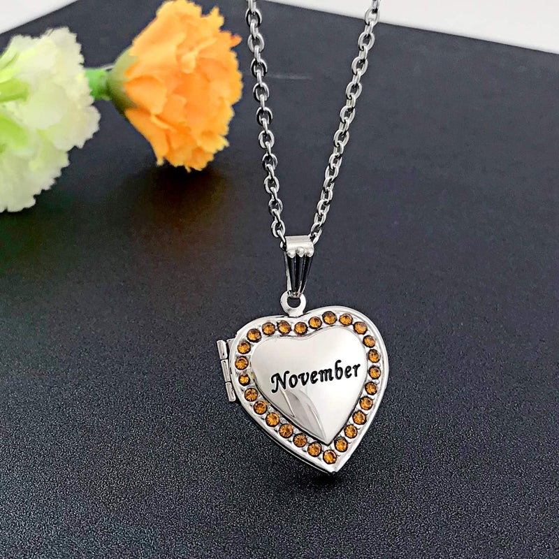 YOUFENG Love Heart Birthstones Locket Necklace Holds Pictures Paved Blue Red White CZ Rose Gold Living Memory Photo Lockets - Image 4