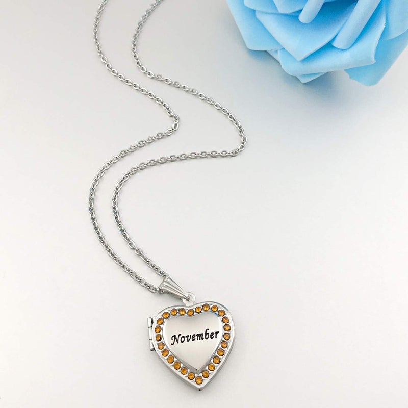 YOUFENG Love Heart Birthstones Locket Necklace Holds Pictures Paved Blue Red White CZ Rose Gold Living Memory Photo Lockets - Image 2