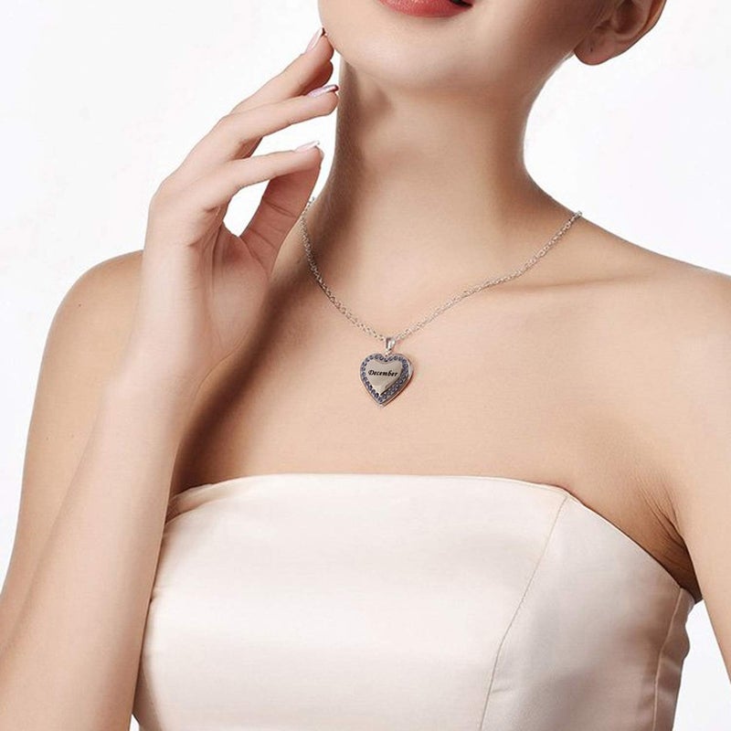 YOUFENG Love Heart Birthstones Locket Necklace Holds Pictures Paved Blue Red White CZ Rose Gold Living Memory Photo Lockets - Image 3