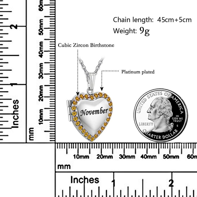 YOUFENG Love Heart Birthstones Locket Necklace Holds Pictures Paved Blue Red White CZ Rose Gold Living Memory Photo Lockets - Image 1
