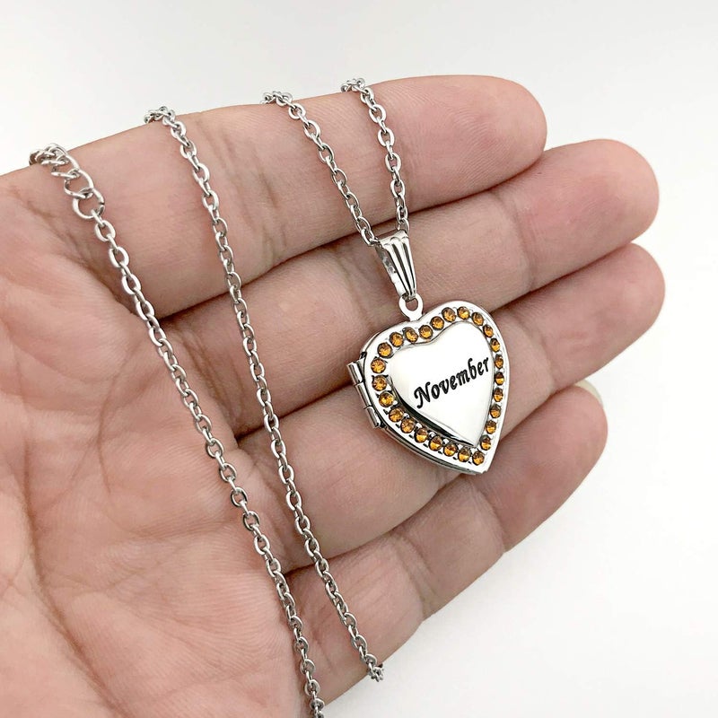 YOUFENG Love Heart Birthstones Locket Necklace Holds Pictures Paved Blue Red White CZ Rose Gold Living Memory Photo Lockets - Image 5