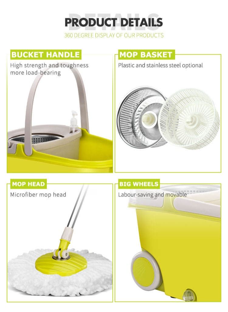 Hi homey 360 Degree Rotating Mop Stick With Bucket-Green - Image 4
