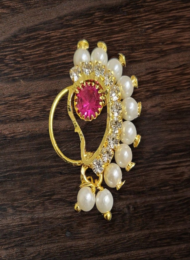 Mantraz Store Fasion Nose Pin Jewllery Gold PLated Nath Nose Pin Without Press Artificial stone Clip-on Maharashtrian Nath Nathiya For Women - Image 3