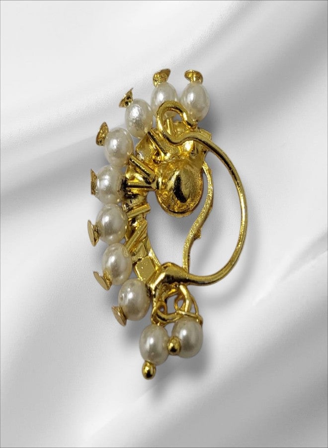 Mantraz Store Fasion Nose Pin Jewllery Gold PLated Nath Nose Pin Without Press Artificial stone Clip-on Maharashtrian Nath Nathiya For Women - Image 4